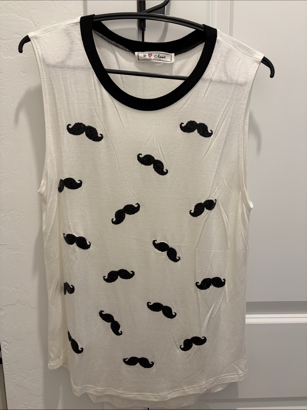 Sequence Black Mustache White Tank Top with Black Trim